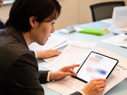 広告資料を見ながら企業担当者の提案文を添削するコピーライター出身講師